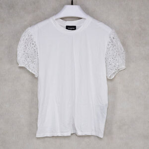 The Kooples Women Lace Sleeve T-Shirt White Size 3/L (Pre-owned)